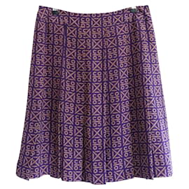 Chanel-CHANEL Fall 2000 Logo Print Pleated Silk Skirt-Purple