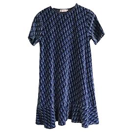 Samtkleid mit Dior Oblique-Logo für Mädchen Blau Marineblau Dunkelblau