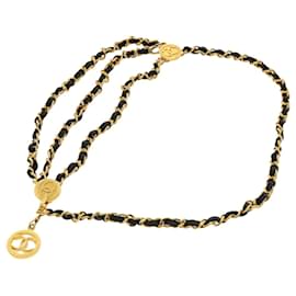 Chanel-CHANEL Chain Belt metal 33.9"" Black Gold CC Auth am3538-Black,Golden