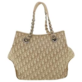 Christian Dior-Christian Dior Trotter Canvas Chain Tote Bag PVC Leather Beige Auth am3502-Beige
