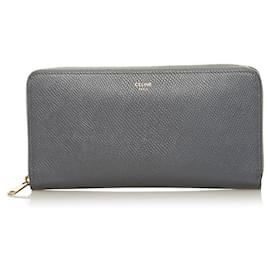 Céline-Celine Leather Zip Wallet-Grey
