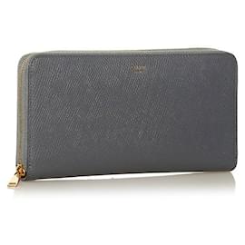Céline-Celine Leather Zip Wallet-Grey