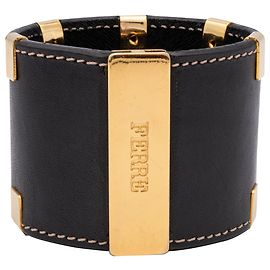 Gianfranco Ferré Pulseira de Couro Rígido Dourado