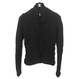 Chanel-CHANEL Fall 2003 03A Ruffle Front Knitted Cardigan Jacket-Black