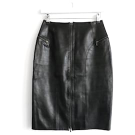 Christian Dior-Christian Dior x Galliano AW00 Leather Zip Pencil Skirt-Black