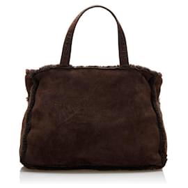 Chanel-Chanel Suede Shearling Tote Bag-Brown