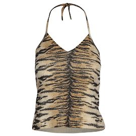 Top de cuello halter con estampado superior de Roberto Cavalli Castaño