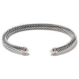 Pulseira rígida David Yurman Cable Classique em prata, pérolas e diamantes Prata