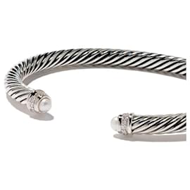 David Yurman-Rigid David Yurman Cable Classique bracelet in silver, pearls and diamonds-Silvery