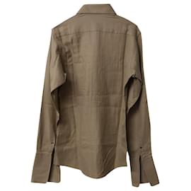 Gucci-Gucci Camisa con botones de espiga en algodón marrón-Castaño