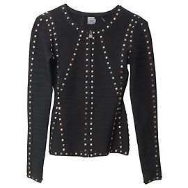 Herve Leger Studded Bandage Jacket in Black Rayon Black