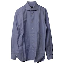 Ermenegildo Zegna-Ermenegildo Zegna Houndstooth Buttondown Shirt in Blue Cotton-Blue
