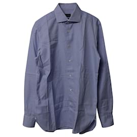 Ermenegildo Zegna-Ermenegildo Zegna Houndstooth camisa de botão em algodão azul-Azul