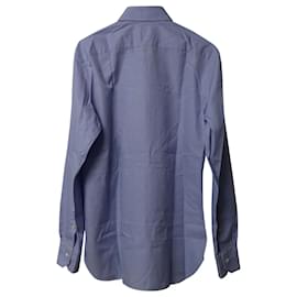Ermenegildo Zegna-Ermenegildo Zegna Houndstooth Buttondown Shirt in Blue Cotton-Blue