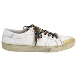 Saint Laurent-Saint Laurent Paris Distressed Lace-Up Classic Court Sneakers in White Leather-White