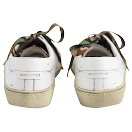 Saint Laurent-Saint Laurent Paris Distressed Lace-Up Classic Court Sneakers in White Leather-White
