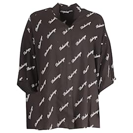 Balenciaga-Balenciaga Button Front Logo Shirt in Black Silk -Other