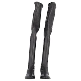 Khaite-Khaite Over-the-Knee Low Block Heel Boots in Black Leather-Black