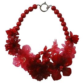Isabel Marant Aloha Flower Choker in Red Plastic Red