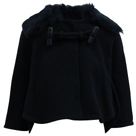 Chloé Chloe Short Coat with Fur Collar in Navy Blue Wool Blue Navy blue