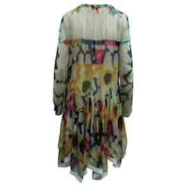 Chloé-Chloe Tie Dye Print Peasant Dress in Multicolor Silk-Multiple colors