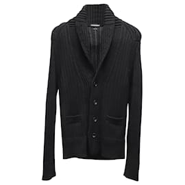 Tom Ford-Tom Ford Steve McQueen Shawl Collar Ribbed Cardigan in Black Wool-Black