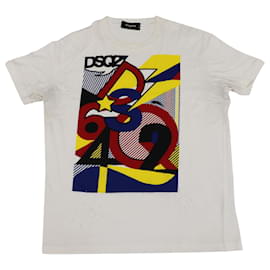 Dsquared2-Dsquared2 Camiseta de algodón blanco con gráfico inspirado en el arte pop-Blanco