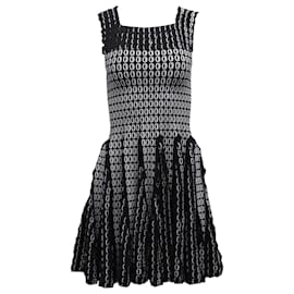 Alaïa-Alaia Sleeveless Flared Mini Dress in Black Polyester Viscose-Black