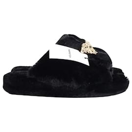 Versace-Versace Medusa-Plaque Open-Toe Slippers in Black Polyester-Black