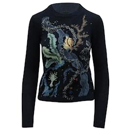 Dior-Dior Knitted Sweater with Coral Motif in Navy Blue Cashmere-Blue