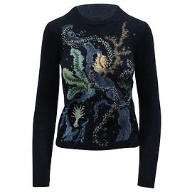 Pull en maille Dior motif corail en cachemire bleu marine Bleu