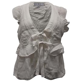 Iro-Iro Ruffled Tie-Front Blouse in White Cotton -White