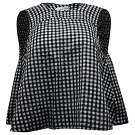 Ganni-Ganni Check Seersucker Flared Top in Black and White Polyester -Other