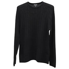 Giorgio Armani Schmal geschnittener, gerippter Pullover aus schwarzem Kaschmir Schwarz