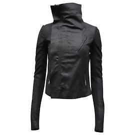 Rick Owens Bikerjacke mit hohem Kragen aus schwarzem Lammleder Schwarz