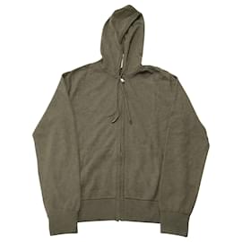 Ralph Lauren-Ralph Lauren Purple Label Knitted Zipped Hoodie in Olive Green Wool-Green,Olive green