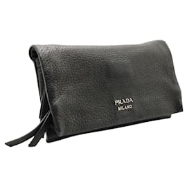 Prada-Black Grained Leather Wallet in Silver Tone Hardware-Black