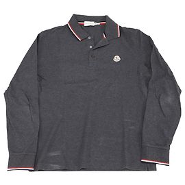 Polo Moncler Logo Manica Lunga in Cotone Grigio Grigio