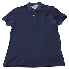 Brunello Cucinelli-Brunello Cucinelli  Polo Shirt in Navy Blue Cotton-Blue,Navy blue