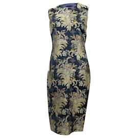 Ralph Lauren-Ralph Lauren Purple Label Georgia Baroque Brocade Sheath Dress in Blue Silk-Blue