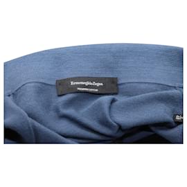 Ermenegildo Zegna-Ermenegildo Zegna Ribbed-knit Polo Shirt in Blue Cotton-Blue