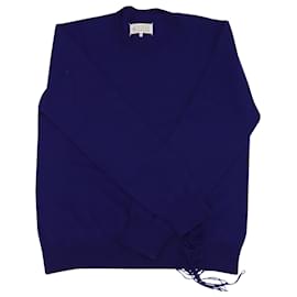 Maison Martin Margiela-Maison Martin Margiela Crew Neck Sweater with Distressed Hem in Purple Wool-Purple