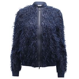 Brunello Cucinelli Techno Fringe Bomber Jacket in Navy Blue Cotton Navy blue