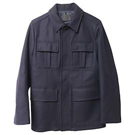 Prada-Prada Jacke mit vier Taschen aus marineblauer Wolle-Marineblau
