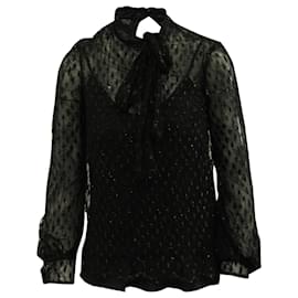 Miu Miu-Blusa transparente con escote con lazo en poliamida negra de Miu Miu-Negro
