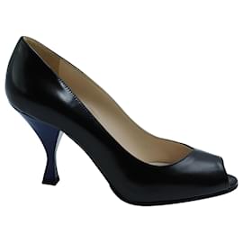Prada-Zapatos de Salón Peep Toe de Prada en Cuero Negro-Negro
