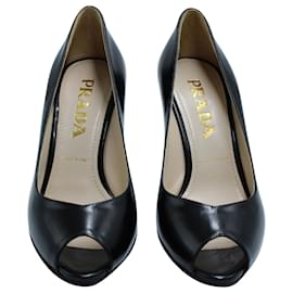 Prada-Zapatos de Salón Peep Toe de Prada en Cuero Negro-Negro