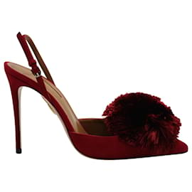 Aquazzura-Aquazzura Powder Puff Slingback heels in Spice Red Suede -Red