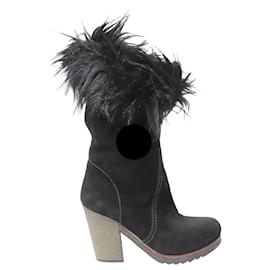 Prada-Prada Faux Fur Ankle Boots aus schwarzem Wildleder-Schwarz