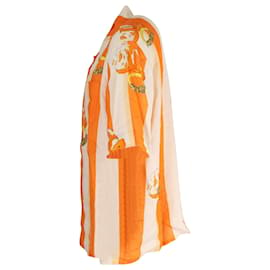 Autre Marque-Casablanca Ocean Resort–Print Short Sleeve Shirt in Orange Linen-Orange